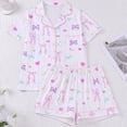 thumbnail image 2 of MEZZALL Women Bow Print Lapel Collar Short Sleeve Button Down Top Elastic Waist Shorts Pajama For Cozy Home Wear With Lightweight Knit And Relaxed Fit Sleepwear Stylish 2 Piece Pjs, 2 of 4