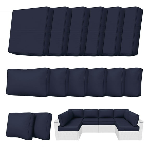 Kimunuk 14 Piece Outdoor Furniture Replacement Cushions, 5" Foam Foam High-Density, Fits 6-Seat Sectional Rattan Conversation Set, Patio Water-Resistant Sofa Cushions, Navy