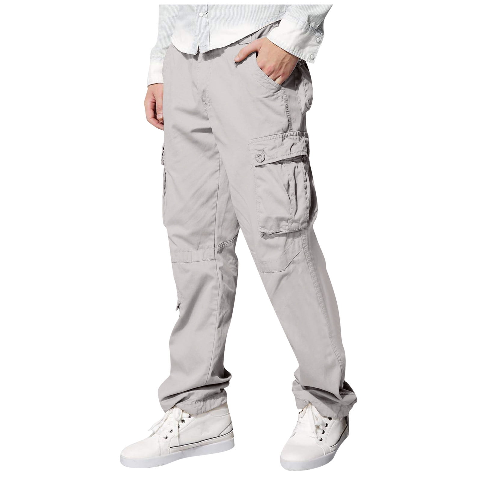 Hanas Men's Straight Workwear Casual Trousers, Solid Color