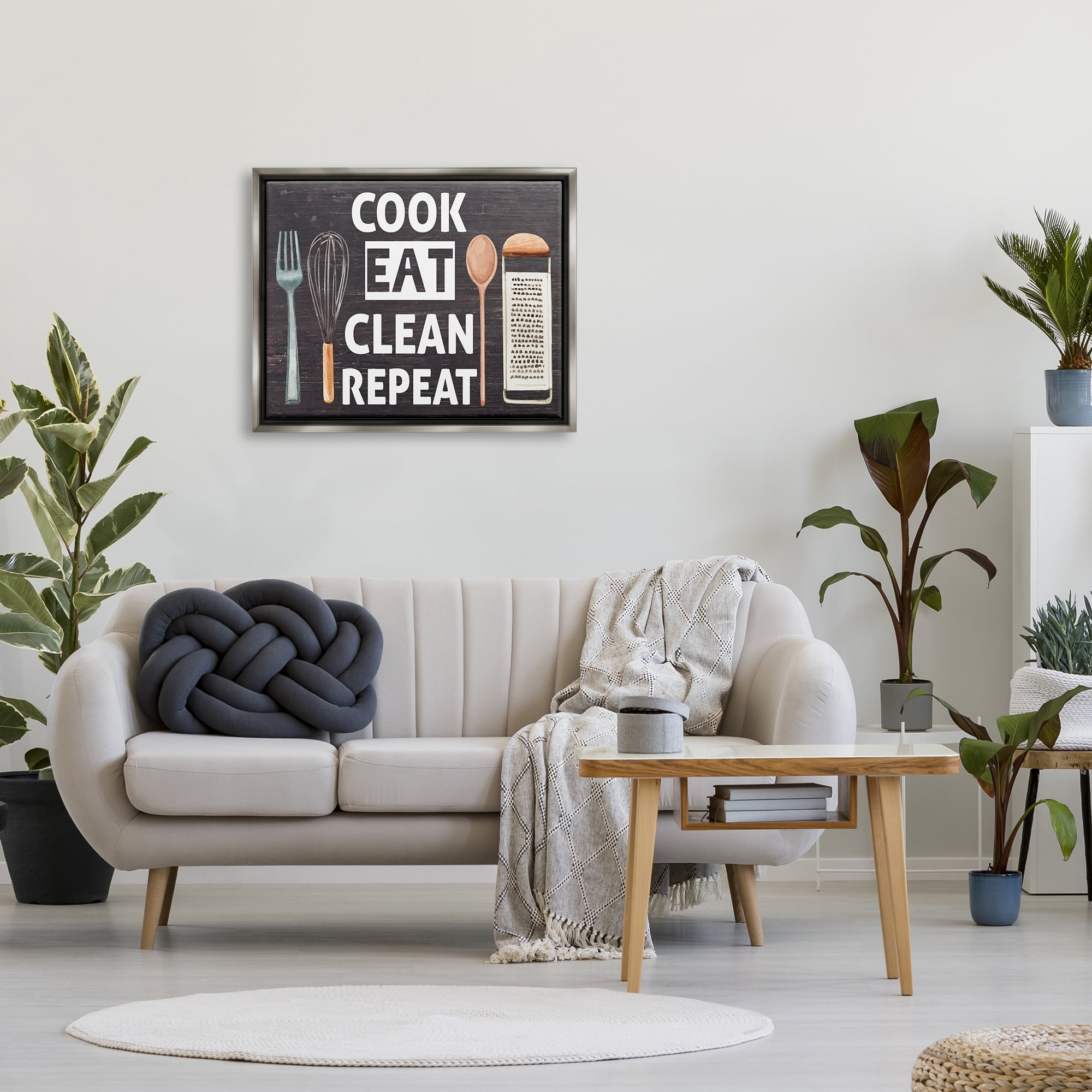 Stupell Industries Cook Eat Clean Repeat Phrase Food & Beverage Painting Gray Floater Framed Art Print Wall Art