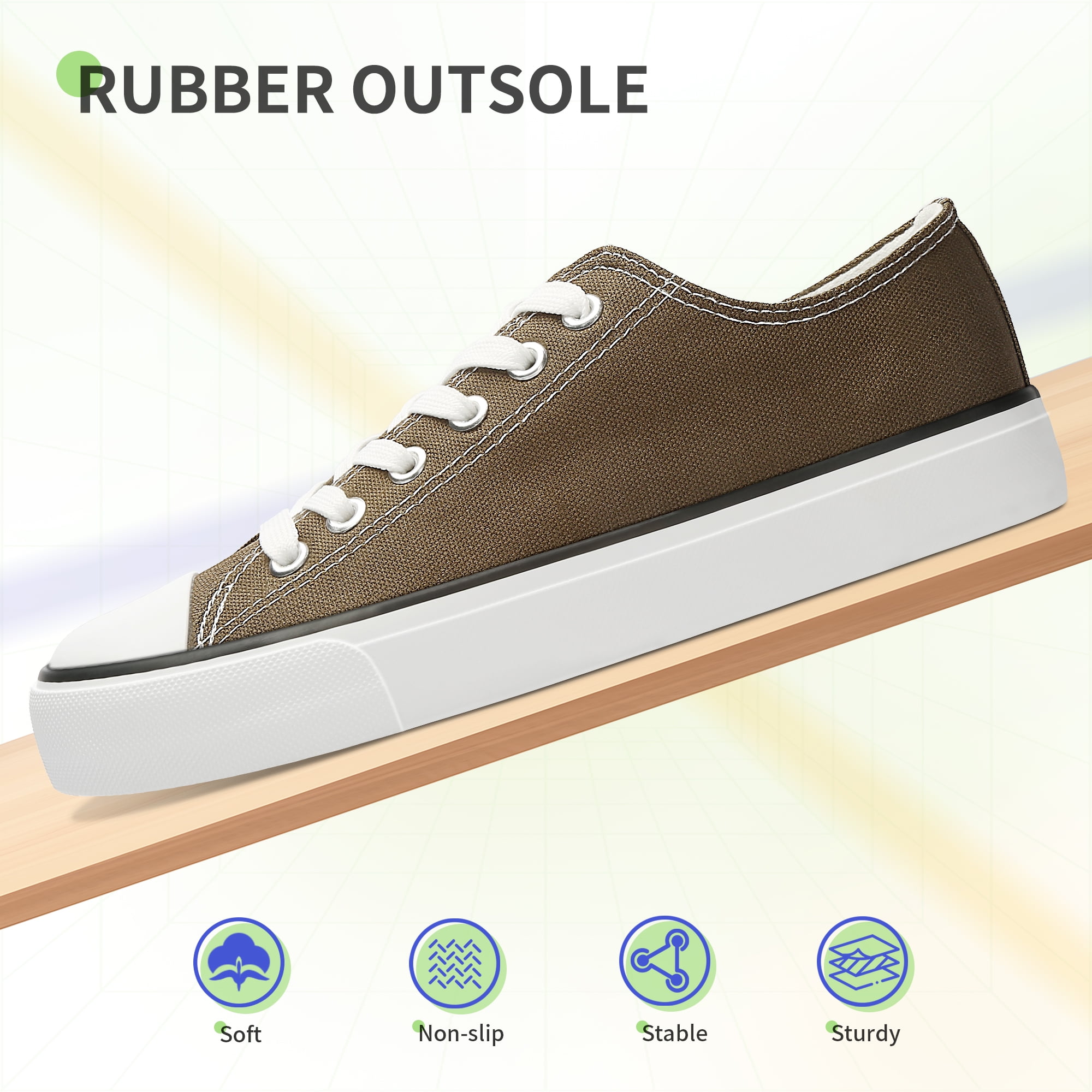 AOMAIS Womens Canvas Fashion Sneakers Classic Low Top Fabric Shoes Casual Walking Canvas Flats Cute Lace Up Tennis Shoes for Lady(Brown US8)
