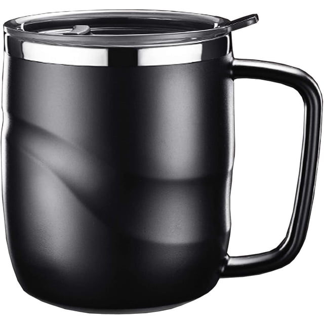 TAIWO Vacuum-Insulated Coffee Mug 400ml with Lid and Handle, Stainless Steel, Black