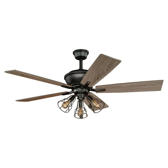Vaxcel Clybourn Farmhouse Industrial 52 inch Bronze Ceiling Fan with Wire Cage LED Light Kit
