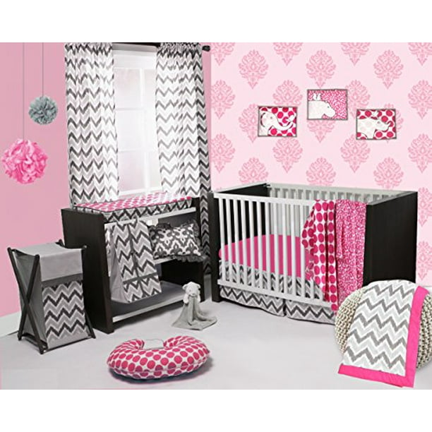 Bacati Ikat Pink/Grey 4 Crib Set with 2 Muslin Blankets, Crib Skirt