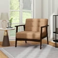 thumbnail image 4 of Costway Accent Chair Button Tufted Mid-century Modern Lounge Chair with Armrest Brown, 4 of 8