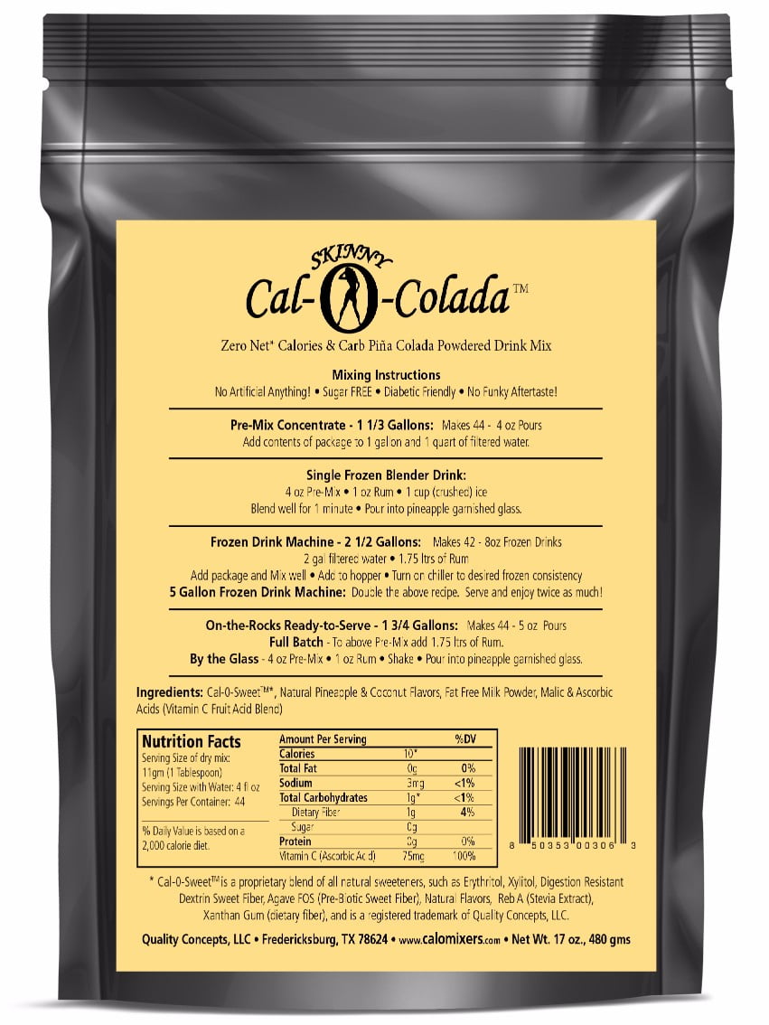 Skinny Cal-O-Colada (TM) Zero Calorie All Natural Pina Colada Cocktail Mix, 44 Servings by Private Label