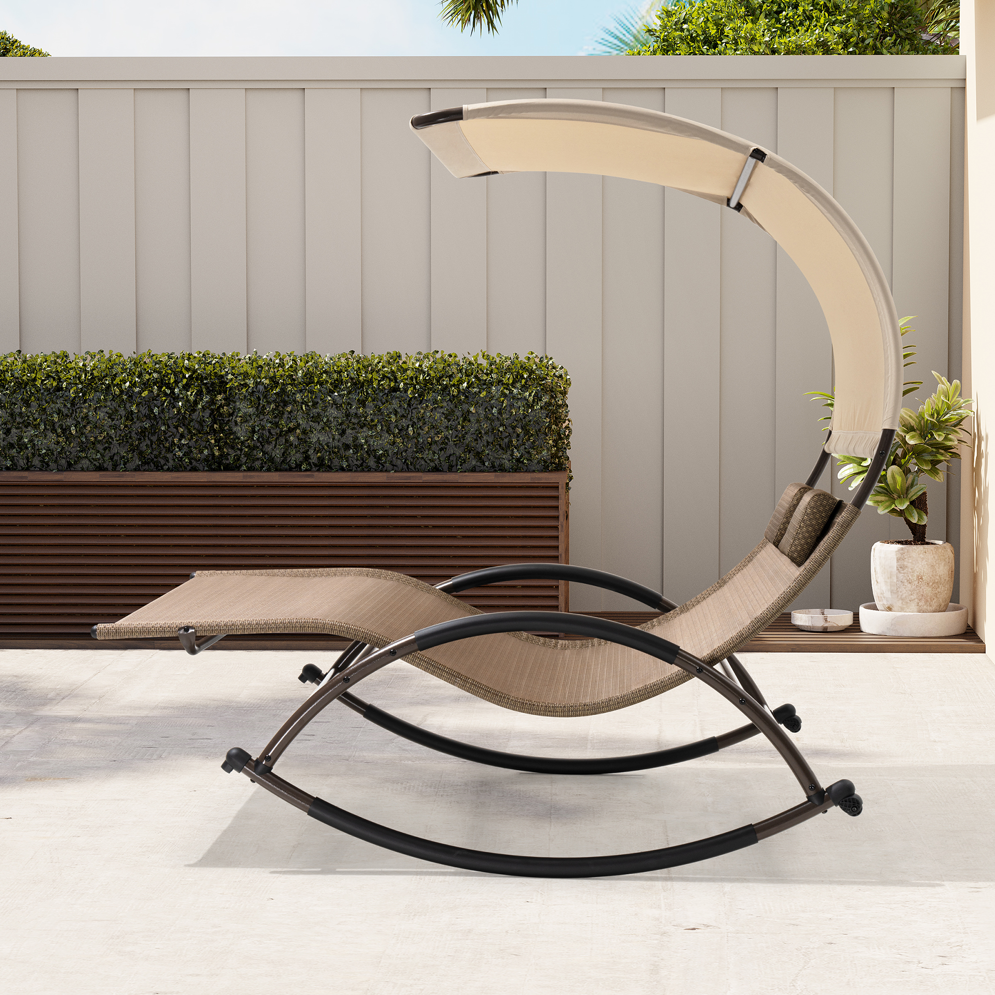 Pellebant Outdoor Double Chaise Lounge with Shade Patio Metal Rocking Chair in Brown - image 5 of 7