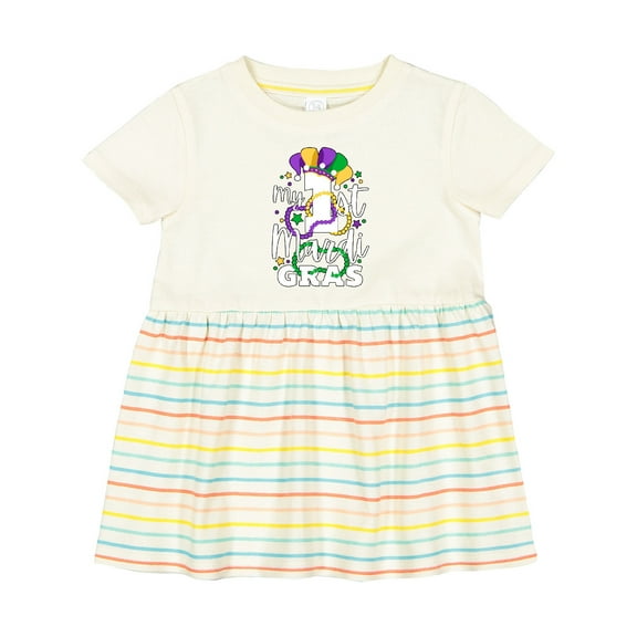 Inktastic My First Mardi Gras with Jester Hat and Beads Girls Baby Dress