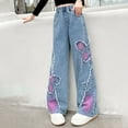 thumbnail image 6 of Ruyang Girls Straight Jeans Tie Dye Ripped Cute Baggy Wide Leg Denim Pants Teen Kids High Waist Elastic Denim Trousers, 6 of 9
