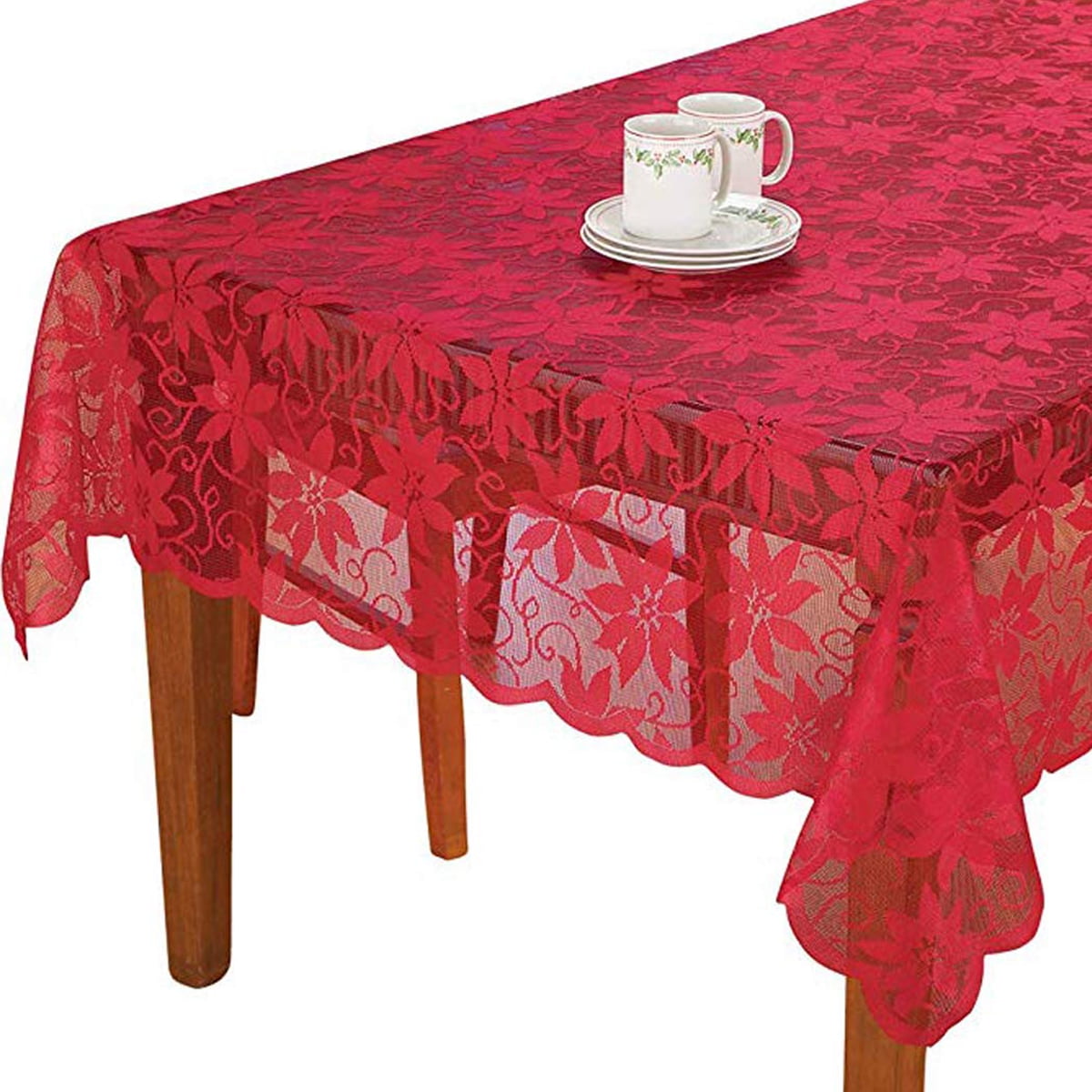 Red Lace Round Table Cloth Cover Floral Tablecloth Wedding Party Home D