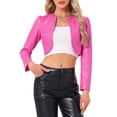 thumbnail image 1 of CHAQUETAS CROP DE CUERO PU INSPIRADORAS PARA MUJERES, CHAQUETA DE MANGA LARGA ABIERTA, ROSA FUERTE, 1 of 5