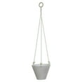 thumbnail image 1 of 3R Studios Matte White Embossed Stoneware Hanging Planter with Cotton Rope and Wood Beads, 1 of 3