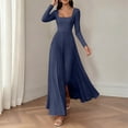 thumbnail image 4 of MYAOYI Womens Long Sleeve A-Line Dress Square Neck Pleated Maxi, 4 of 8