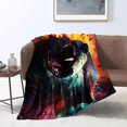 thumbnail image 1 of Fleece Blanket，Colorful Demon Wolf Print Blanket，Washable Fluffy Cozy Blankets, 1 of 4