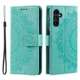 thumbnail image 2 of Wallet Case Compatible with Samsung Galaxy A55 PU Leather, Mandala Flower Floral Embossed Stand Feature with Wrist Strap and 3-Slots ID & Credit Cards Pocket Magnetic Clasps - Green, 2 of 8
