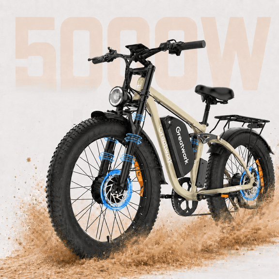 5000W Electric Bike for Adults, 52V 25AH Dual Motor Ebike, AWD 7-Speed 45MPH Mountain Snow E-Bike with 26" x 4.0 Fat Tire, 100Miles Ebike UL 2849
