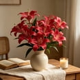 thumbnail image 5 of Artificial Lily Flowers 16" Long Stem Artificial Stargazer Lilies, Faux Tiger Bouquets Wedding Party Decor Bouquet Home Hotel Office Garden Craft Art Decor(Red), 5 of 7