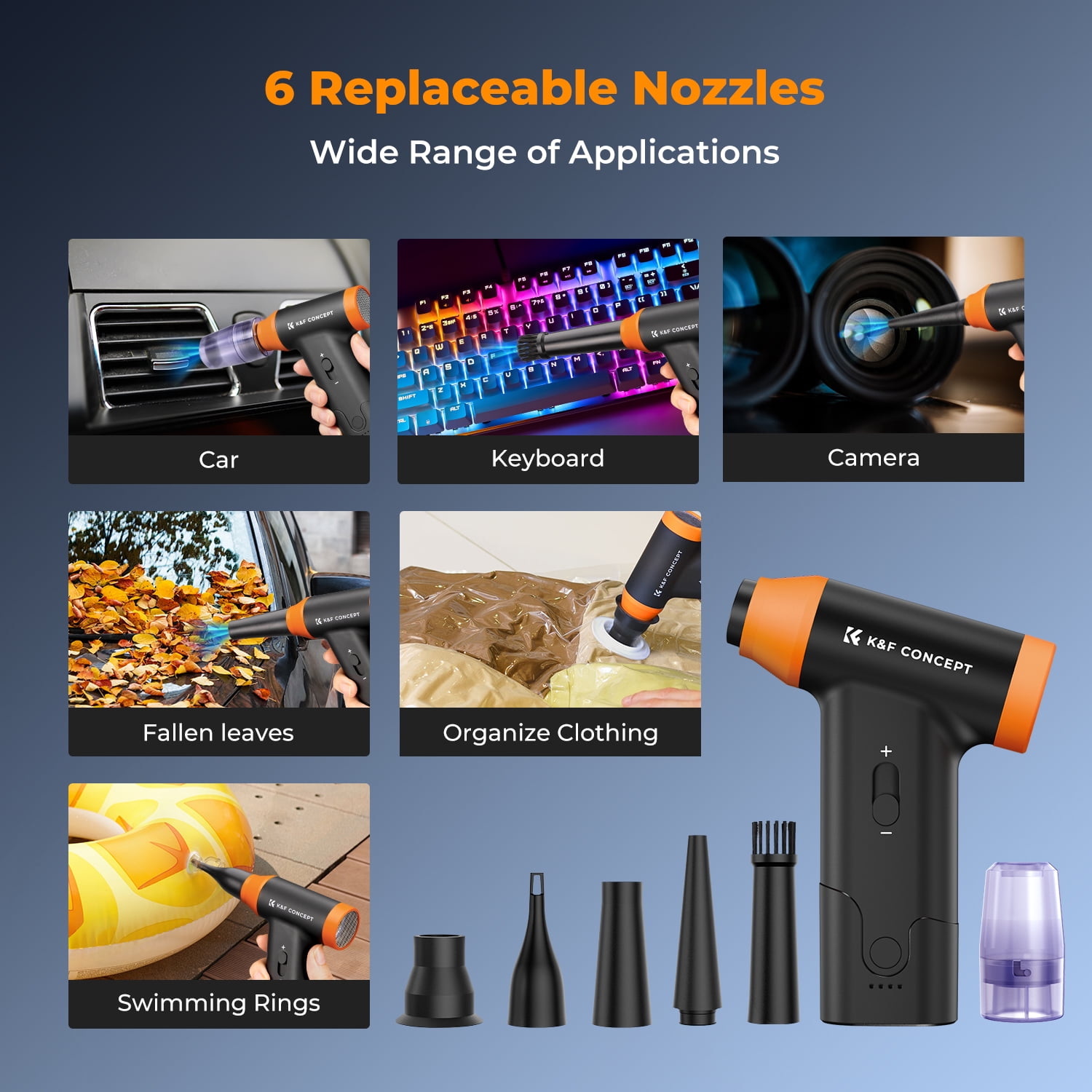 K&F Concept Blower & Suction 2 in 1 Compressed Air Duster, with LED Light,150000RPM Electric Air Duster, 3 Gear Adjustable&Portable, for Computer, Keyboard etc