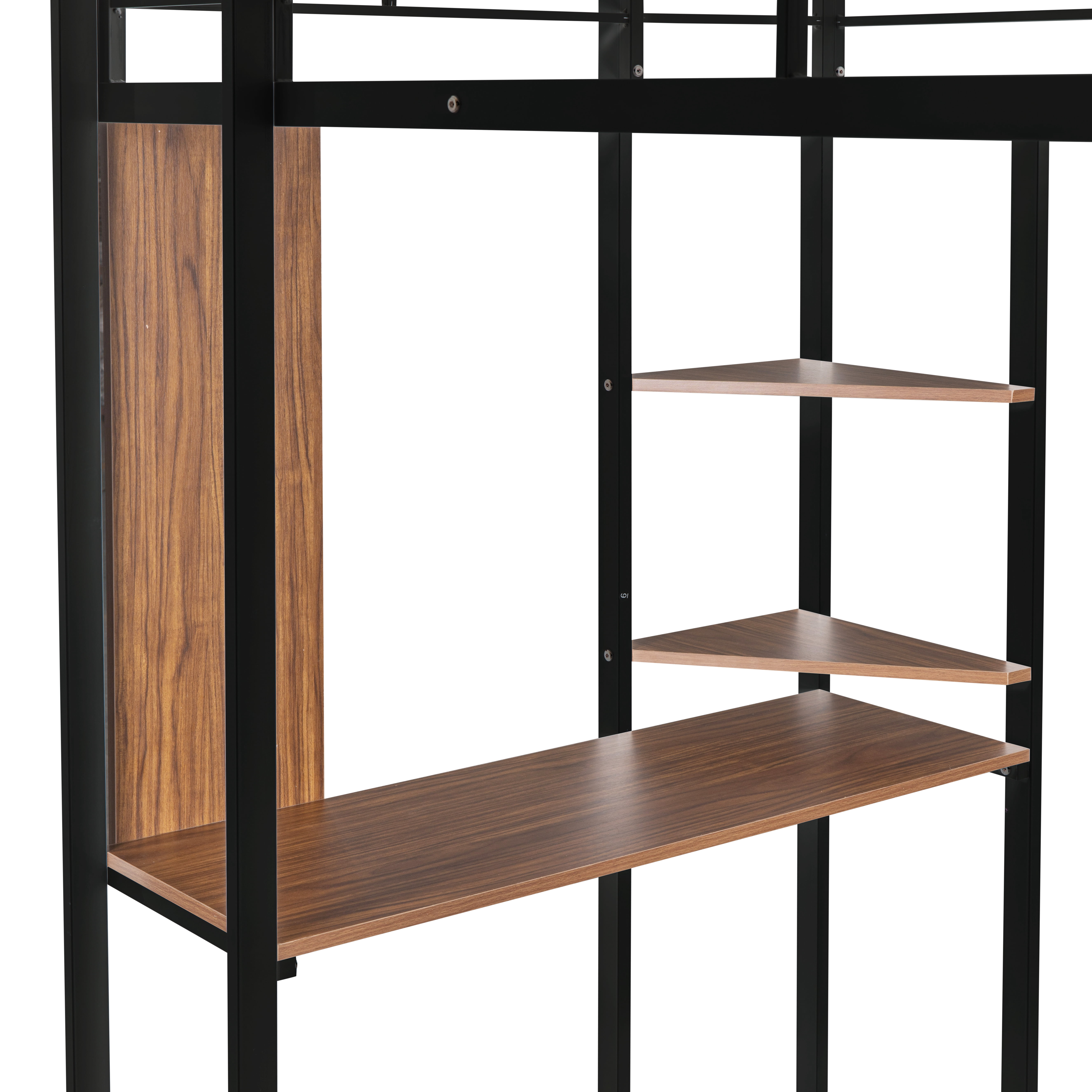 Gewnee Metal Twin Size Loft Bed with Desk, Two Shelves and Built-in 2 Ladders for Kids Teens,Black
