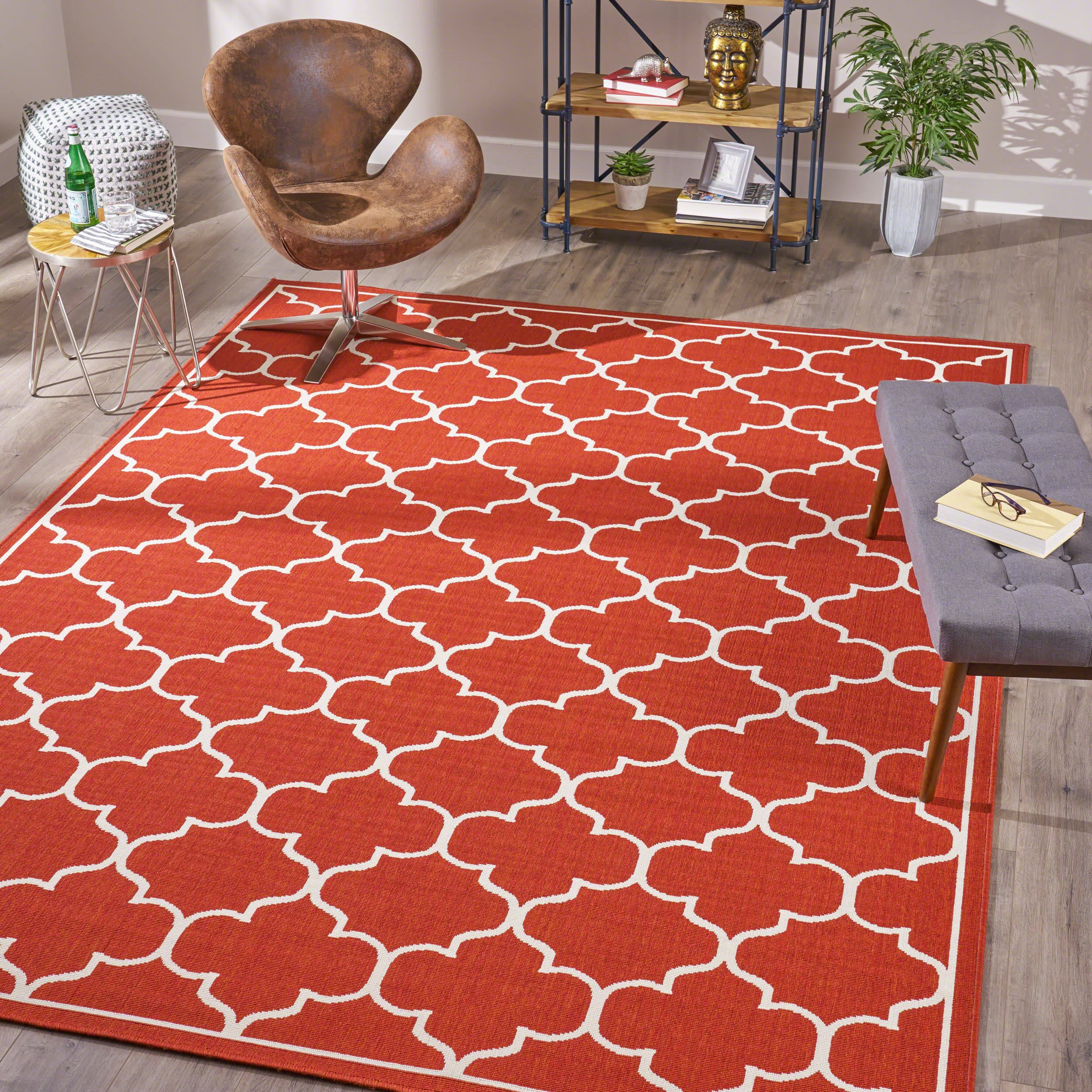 Marcy Indoor Geometric 8' x 11' Area Rug, Red and Ivory - Walmart.com