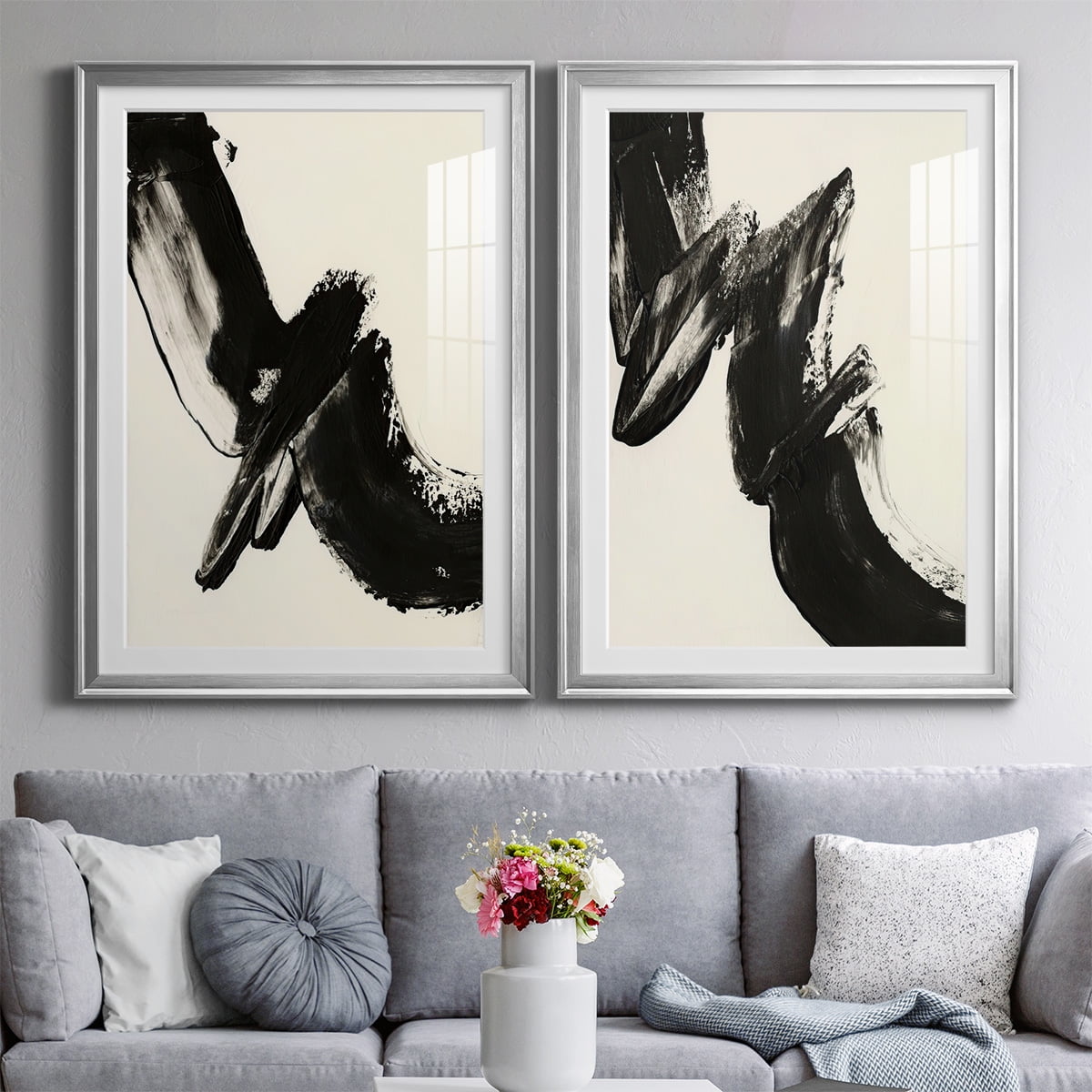 Wexford Home Black Expression I Premium Framed Print, 26.5" x 36.5" - Ready to Hang, Silver (Set of 2)