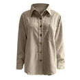 thumbnail image 5 of LowProfile Button Down Shirts for Women Casual Long Sleeve Corduroy Shirt Oversized Warm Jacket With Pockets Blouse Tops Beige 2XL, 5 of 7