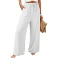 thumbnail image 1 of Sijiajgjfu Womens Wide Leg Pants Palazzo Flowy Pants Summer Elastic High Waist Beach Slacks with Pockets White,L, 1 of 7