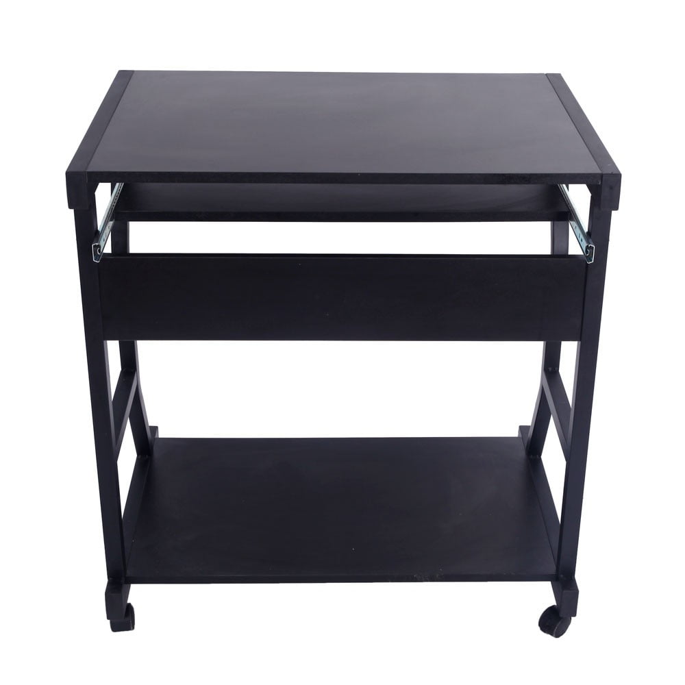 IVV 27.55" Small Rolling Computer Desk on Wheels, with Keyboard Tray and Bottom Shelf, for Bedroom, Living Room, Home Office, Black