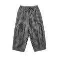 thumbnail image 5 of Womens Gingham Barrel Capri Pants Plaid Palazzo Trousers Harem Pants Pockets Summer Beach Vacation Black M(M), 5 of 5