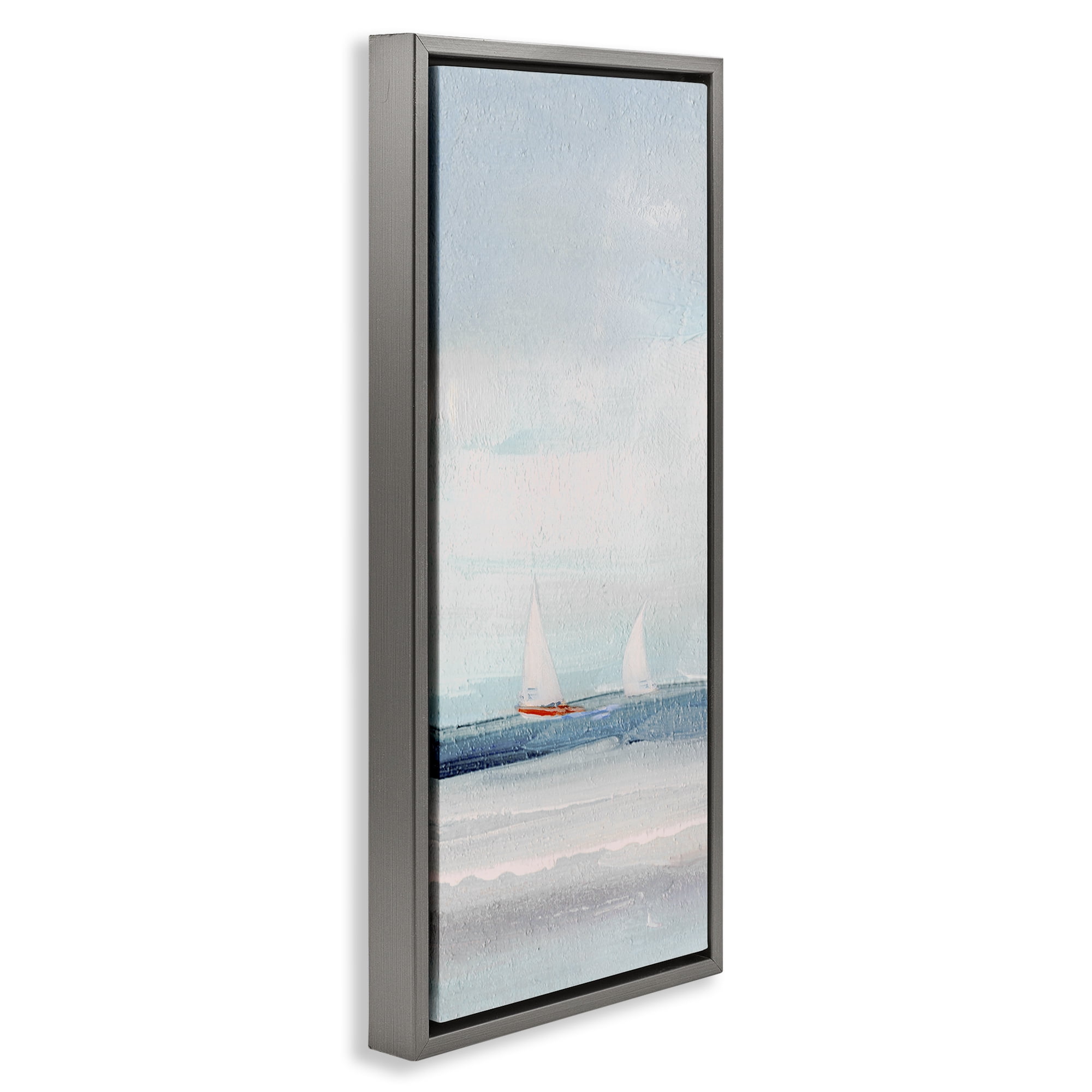 Stupell Industries Sailboat Pair Floating Nautical & Beach Painting Gray Floater Framed Canvas Art Print Wall Art, 11 x 25