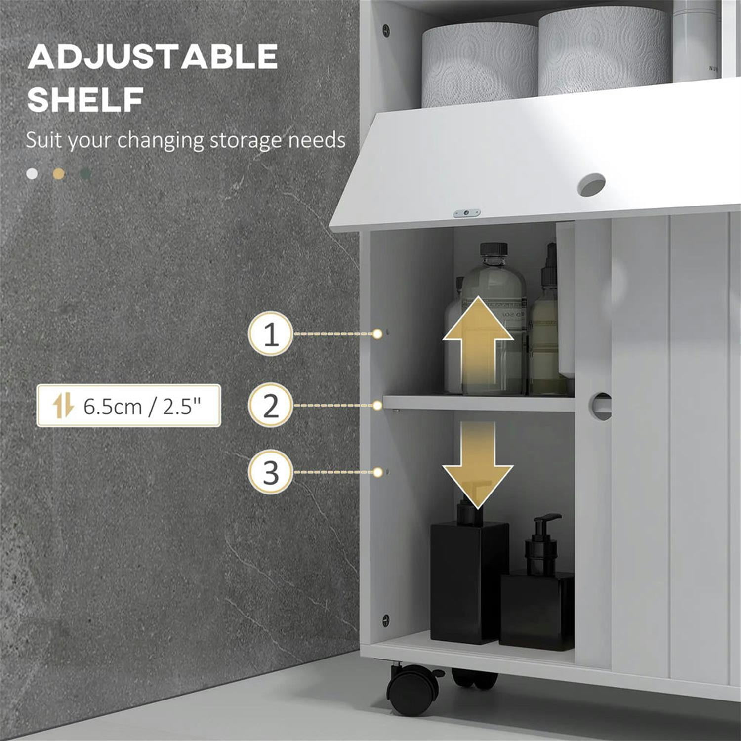 Demi Bonn 26" Rolling Narrow Bathroom Side Storage Cabinet with 4 Rolling Wheels, Bathroom Toilet Paper Storage Cabinet for Small Spaces, White