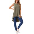 thumbnail image 2 of INSPIRAR CHIC Top sin mangas para mujer, cuello redondo, dobladillo asimétrico, ajuste holgado, blusa tunic alta y baja, verde oliva oscuro M, 2 of 5