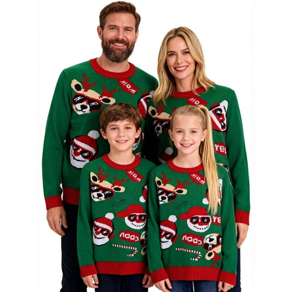 Deago Family Matching Christmas Sweater Round Neck Reindeer Snowman Ugly Knitted Sweater Pullover for Men Women