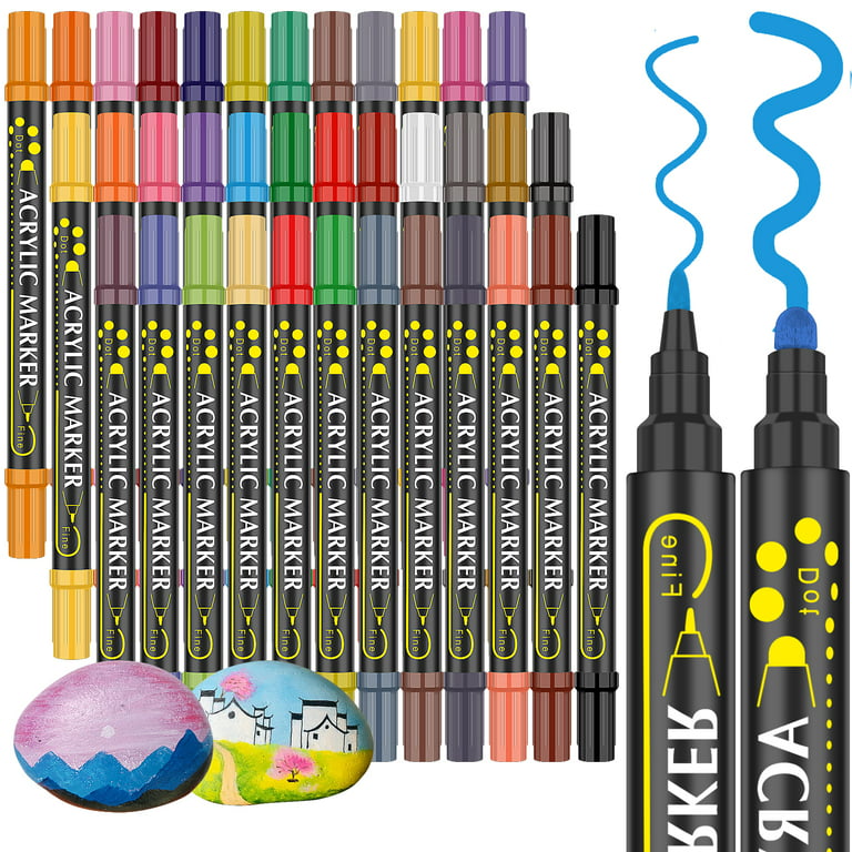 Shuttle Art 36 Colors Dual Tip Acrylic Paint Markers, Dot Tip and Fine Tip  Acrylic Paint Pens for Rock Painting, Ceramic, Wood, Canvas, Plastic,  Glass, Stone, Calligraphy, Card Making, DIY Crafts 