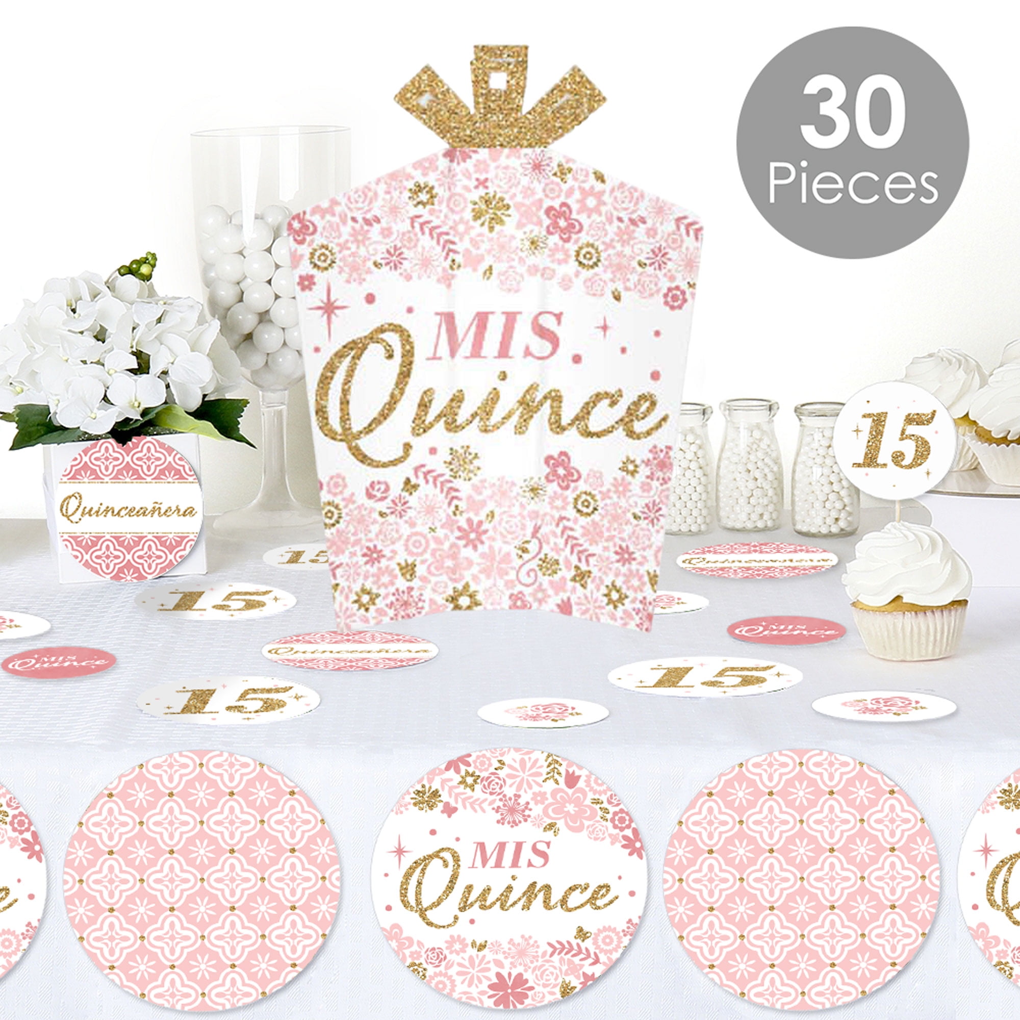 Big Dot of Happiness Mis Quince Anos - Quinceanera Sweet 15 Birthday Party  Decor and Confetti - Terrific Table Centerpiece Kit - Set of 30 