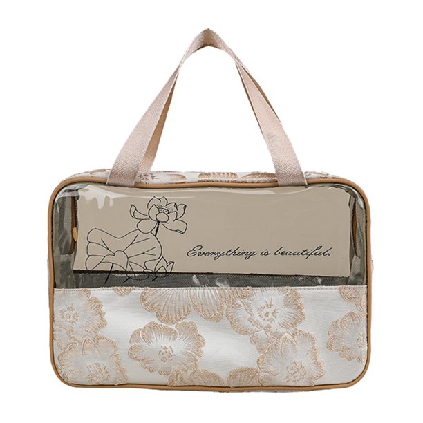 Almacenamiento Organizador Maquillaje Cosmetic Bag Mujeres PVC Floral Clear Gran Capacidad Con para Viajar