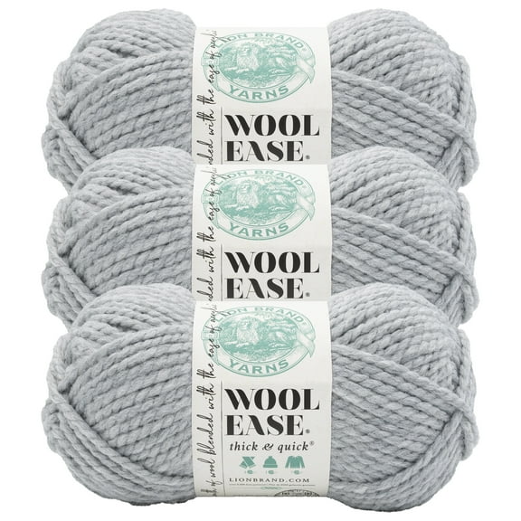 Lion Brand Yarn Wool-Ease Thick & Quick Sweatshirt Grey Super Bulky Acrylic, Wool Yarn 3 Pack