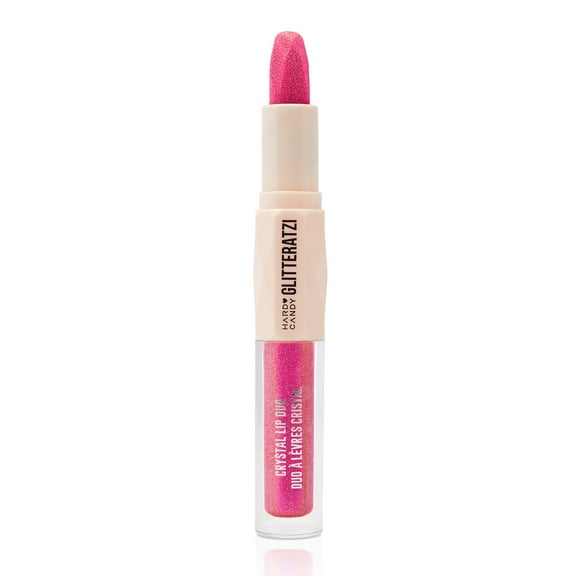 Hard Candy Glitteratzi Lip Duo, 2-in-1 Glitter Lipstick & High-Shine Gloss Duo, Pink Sapphire, Bright Fuchsia