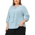 thumbnail image 4 of Agnes Orinda Women's Plus Size Tops Work Round Neck Ruffle Chiffon Blouse Office Top 4X Baby Blue, 4 of 7