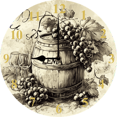 Eveokoki Wine Cheese Barrel Wall Clocks Ripe Grapes Wine Bottles Glasses Wooden 10 Inch Silent Non Ticking Battery Operated Clock Vintage Round Clock for Living Room Bedroom Bathroom Office Decor