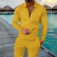 thumbnail image 2 of Gibobby Playera polo hombre Camiseta informal de tela a rayas de otoño para hombre, camiseta de manga larga con cuello vuelto y cremallera(Amarillo,M), 2 of 5