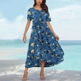thumbnail image 4 of LOVZFMLL Summer Dresses for Women Short Sleeve A-Line Maxi Dresses Casual Floral Boho T-Shirt Dresses Flowy Beach Sundresses with Pockets Navy B XL, 4 of 5