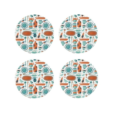 

Tideii Cute Tableware for Leather Coasters 4 Pieces Anti-fouling and Anti-scalding Decorative Coasters Suitable for Restaurants Kitchens Coffee Shops-Round Shape
