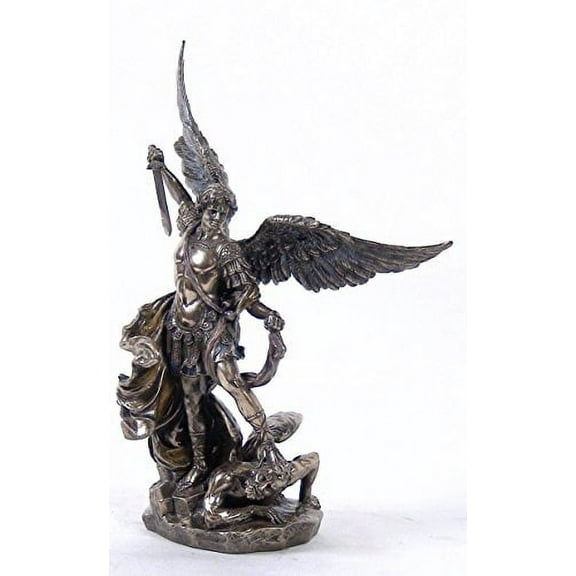 10.25 Inch Saint Michael on Demon with Sword Cold Cast Bronze Figurine