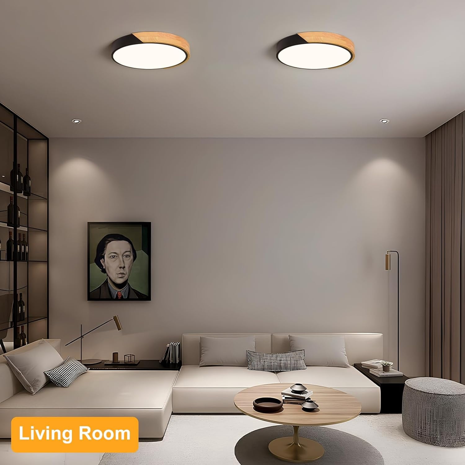 Leyeet Modern LED Ceiling Light, Minimalist Wood Flush Mount Ceiling Light Fixture, 6000K Circle Lighting Lamp with Acrylic Lampshade for Bedroom Laundry Room Hallway Foyer