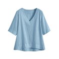 thumbnail image 4 of Nkmbld Women's Linen Tops Summer V Neck Loose Fit Shirts Short Sleeve Casual Solid Tee Shirts, 4 of 5