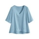thumbnail image 5 of Suéteres para mujer,Camisa de lino con cuello en V para mujer, manga corta, corte holgado, color liso, para uso diario y en casa, sopatenor, 5 of 8