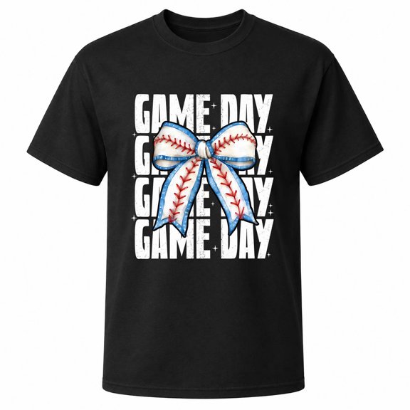 Game Day Baseball Bow Graphic T-Shirt, Unisex Classic Fit, 180 GSM Cotton-Rich Fabric, Back Print