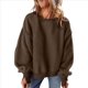 thumbnail image 1 of Suéter de Cuello Redondo para Mujer, Holgado, de Lana de Cordero, Informal, Versátil, de Larga, para Otoño e Invierno. Café XXL, 1 of 9
