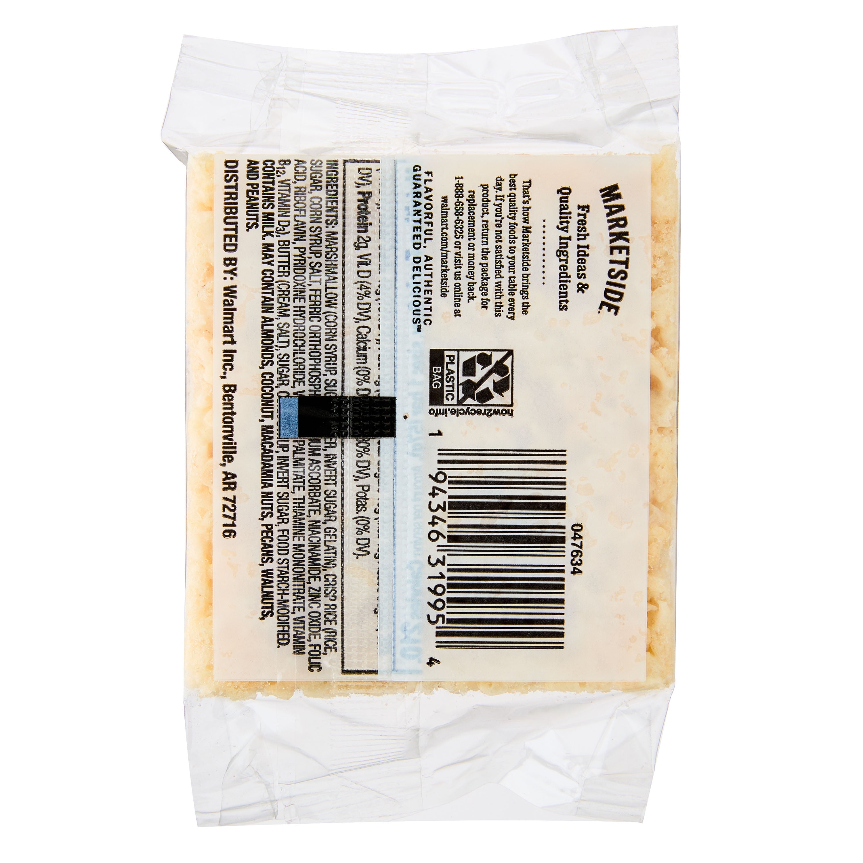 Marketside Marshmallow Crispy Bar, 2 oz, Regular, Instant, Flexible Film Bag